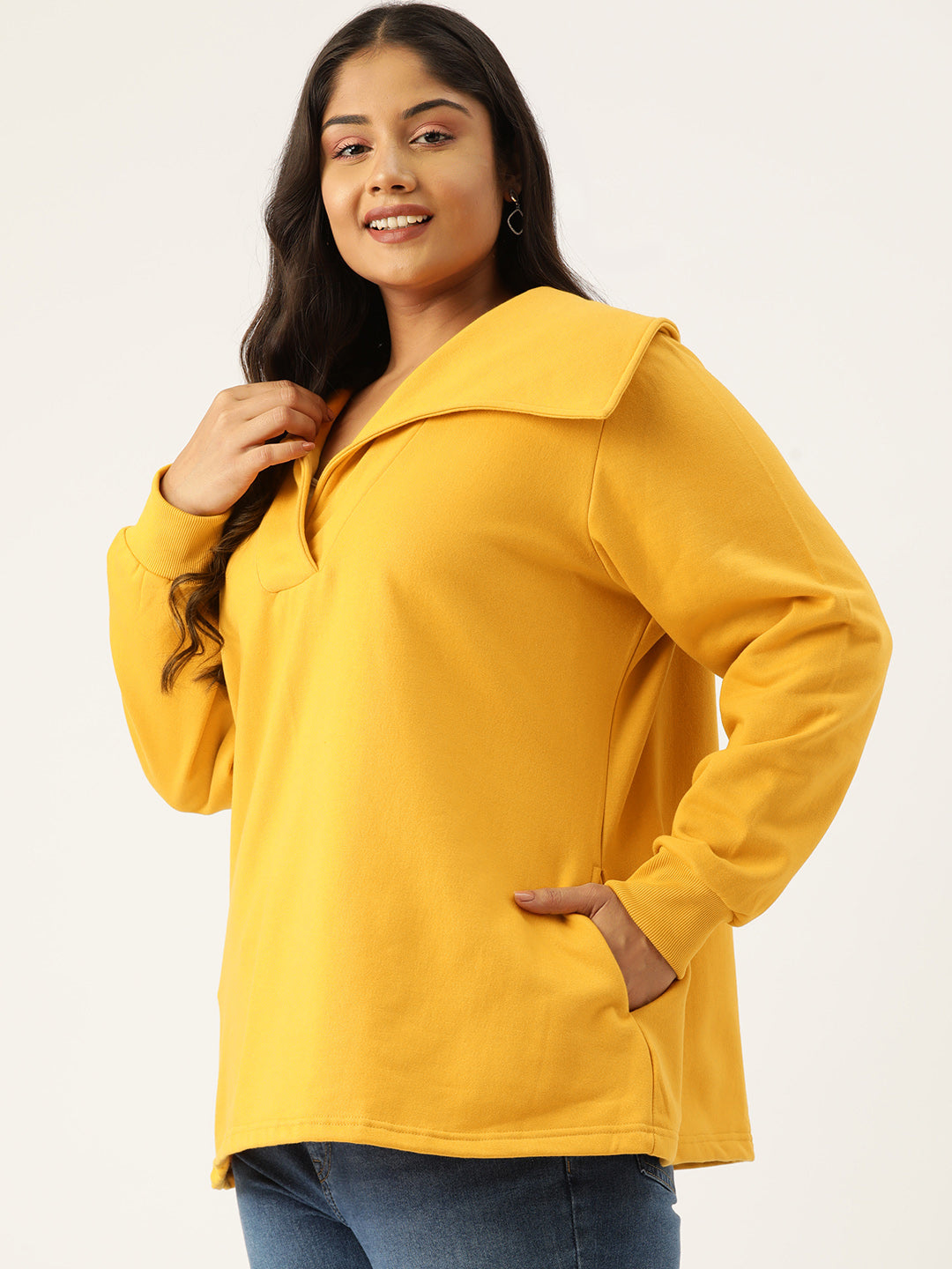 Plus Size Spread Collar Winter Top