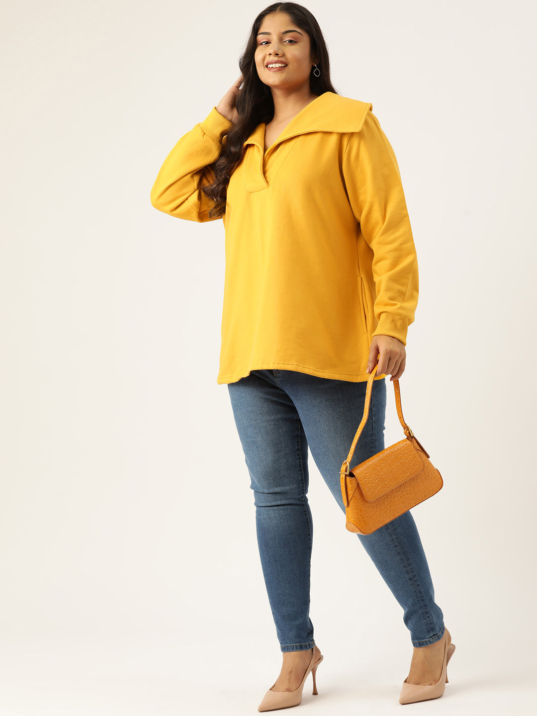 Plus Size Spread Collar Winter Top