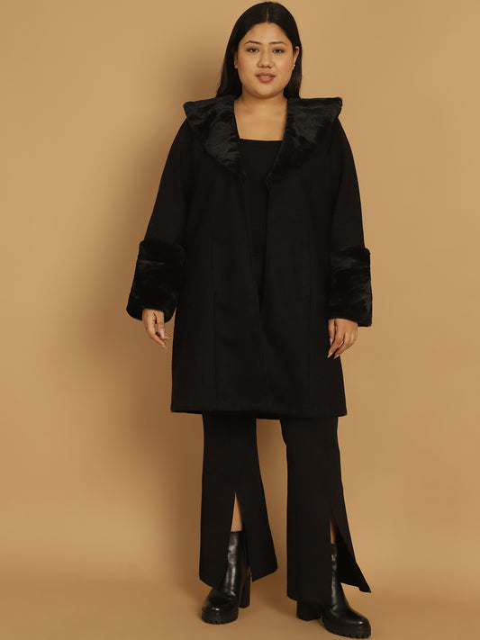 Women Plus Size Spread Collar Longline Open Front Overcoat