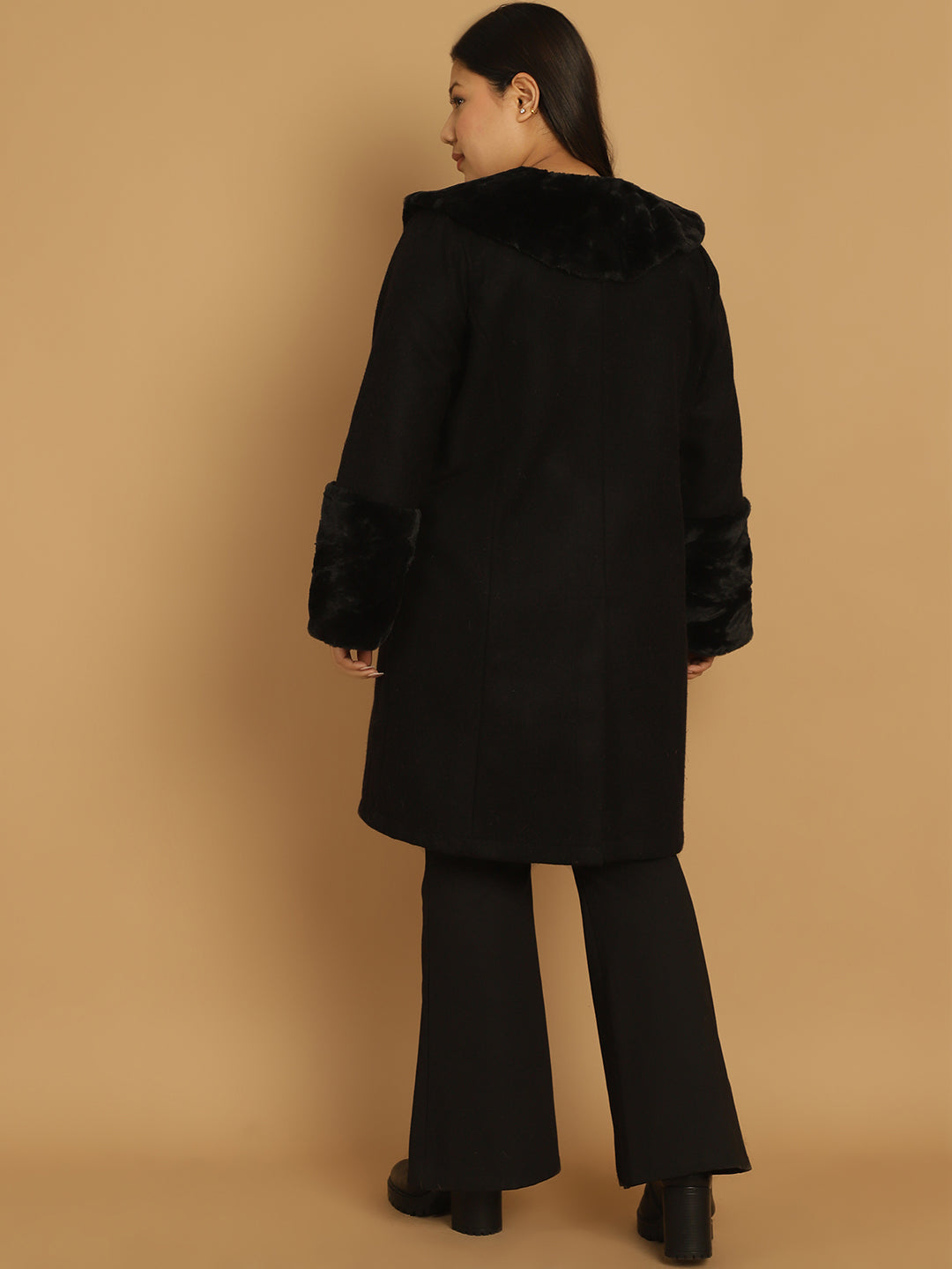 Women Plus Size Spread Collar Longline Open Front Overcoat