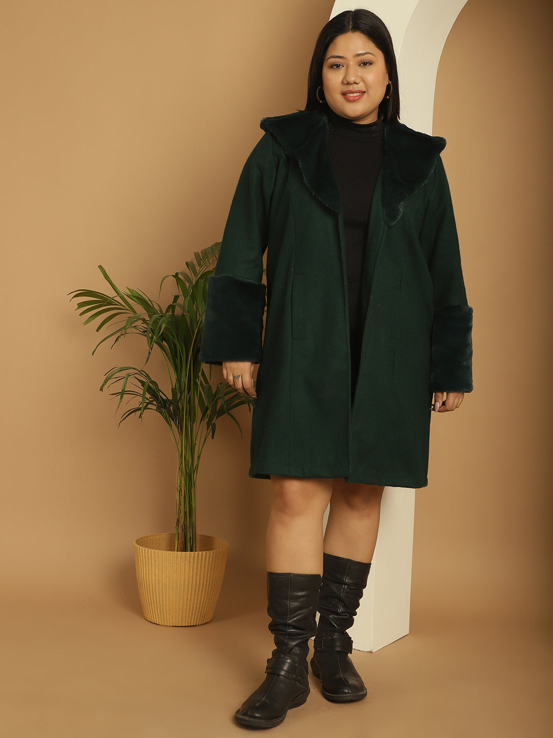 Women Plus Size Spread Collar Longline Open Front Overcoat