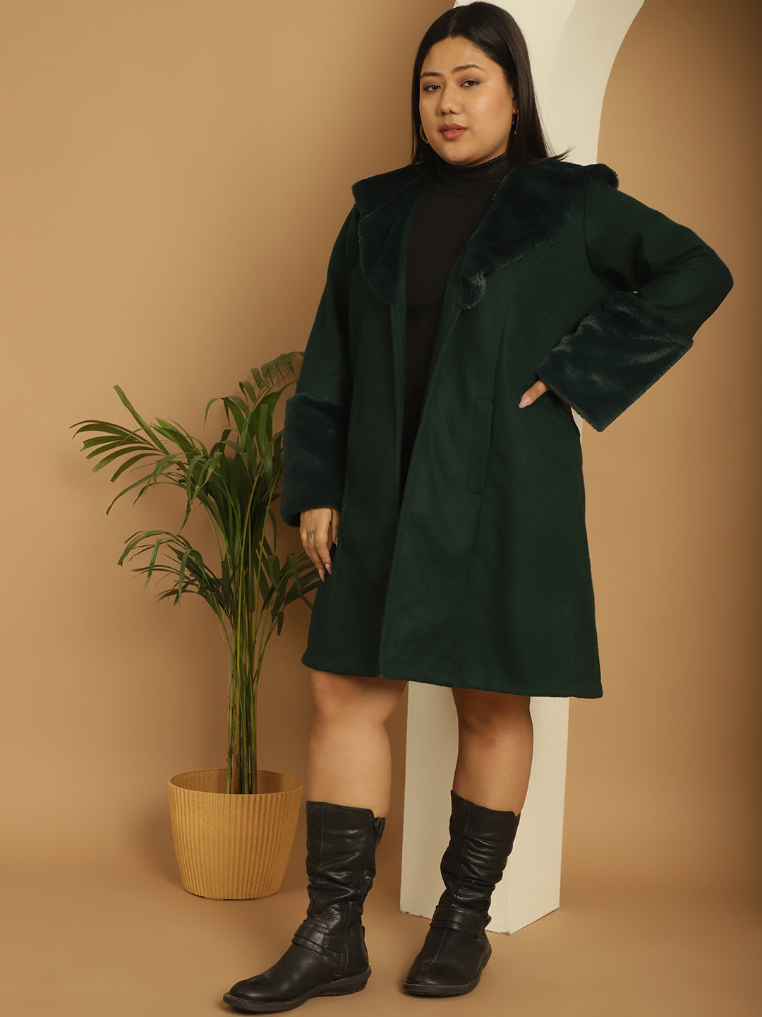 Women Plus Size Spread Collar Longline Open Front Overcoat