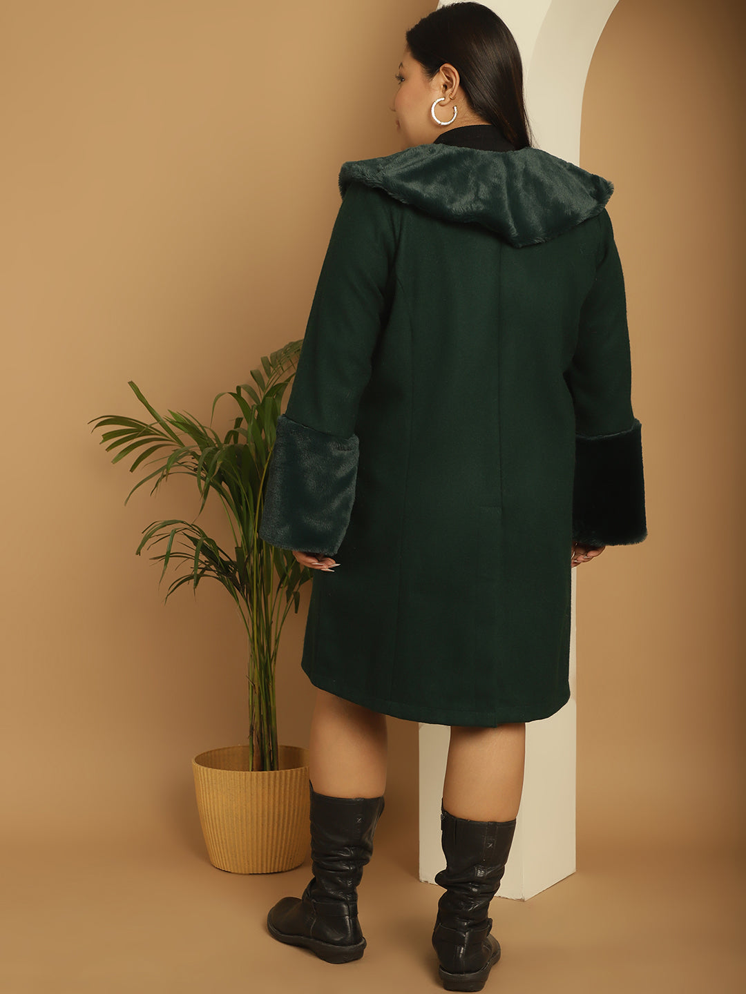 Women Plus Size Spread Collar Longline Open Front Overcoat