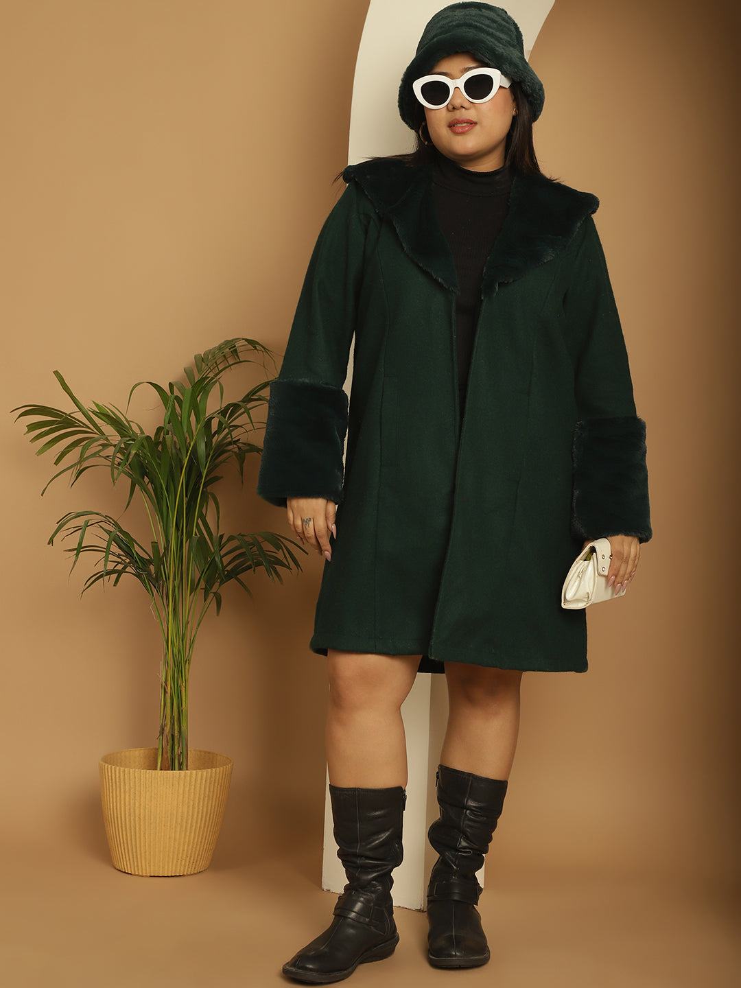 Women Plus Size Spread Collar Longline Open Front Overcoat