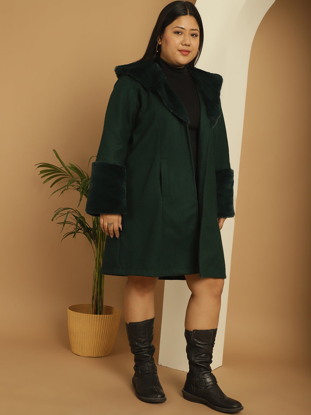 Women Plus Size Spread Collar Longline Open Front Overcoat