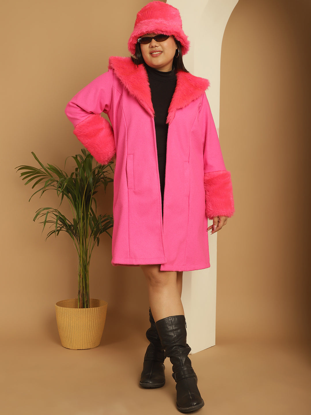 Women Plus Size Spread Collar Longline Open Front Overcoat
