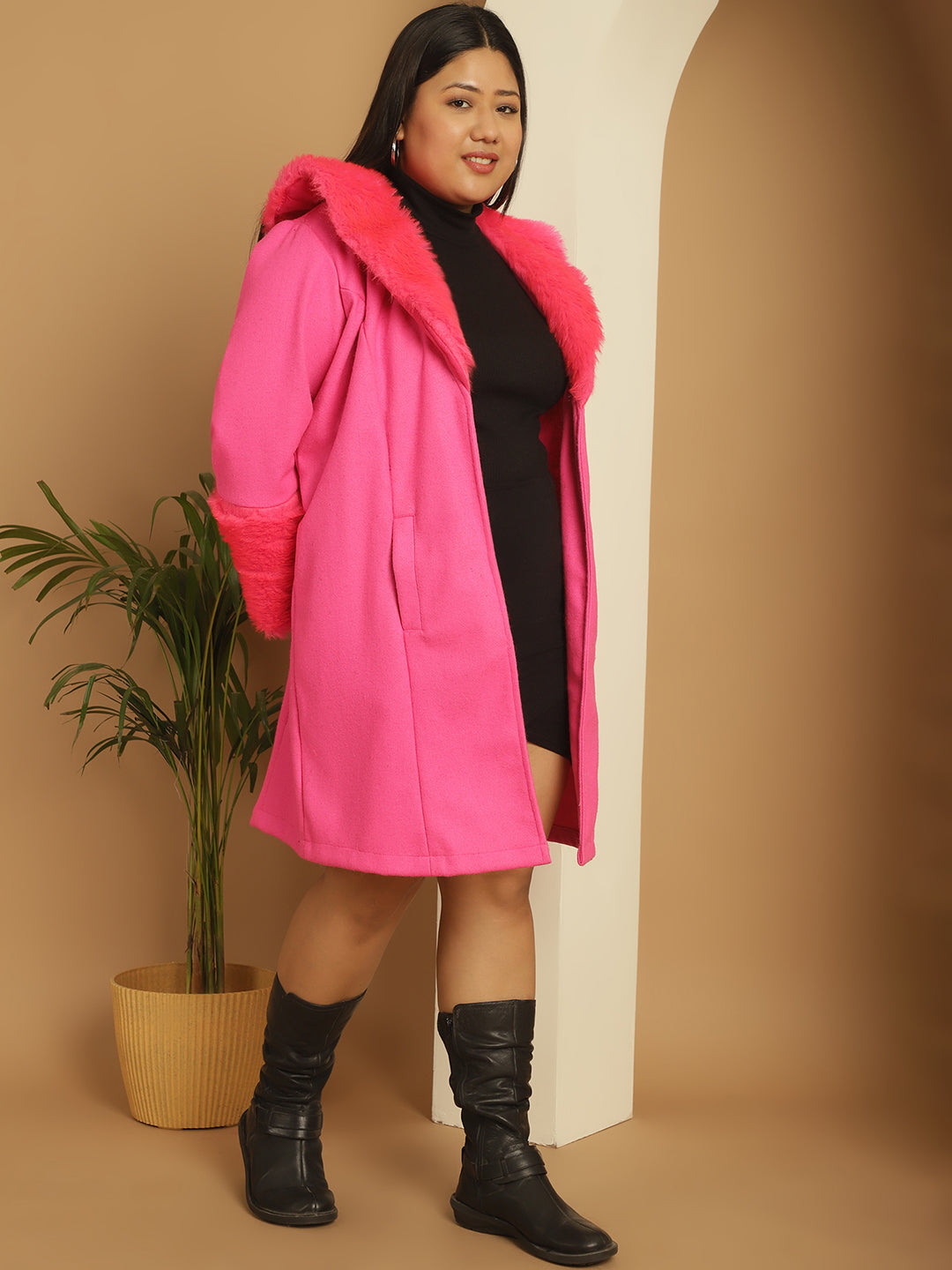 Women Plus Size Spread Collar Longline Open Front Overcoat