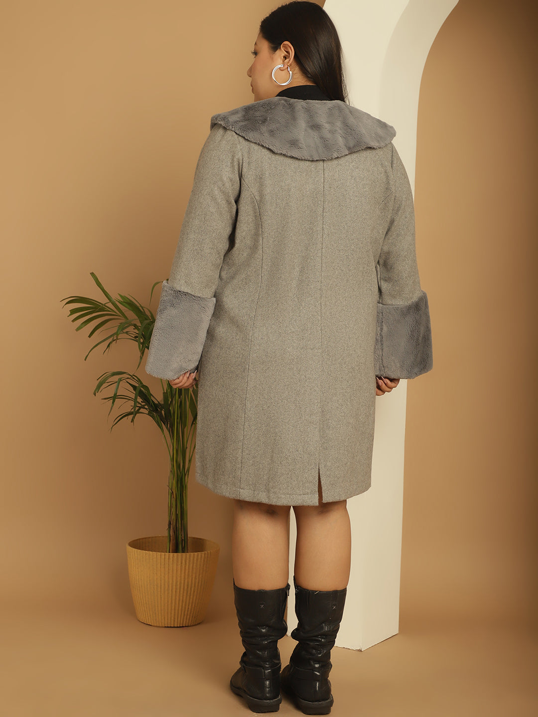 Women Plus Size Spread Collar Longline Open Front Overcoat