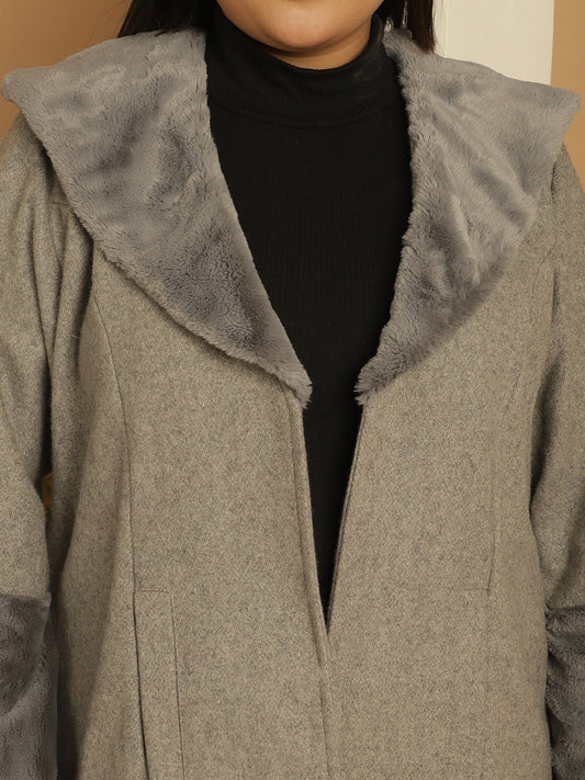 Women Plus Size Spread Collar Longline Open Front Overcoat