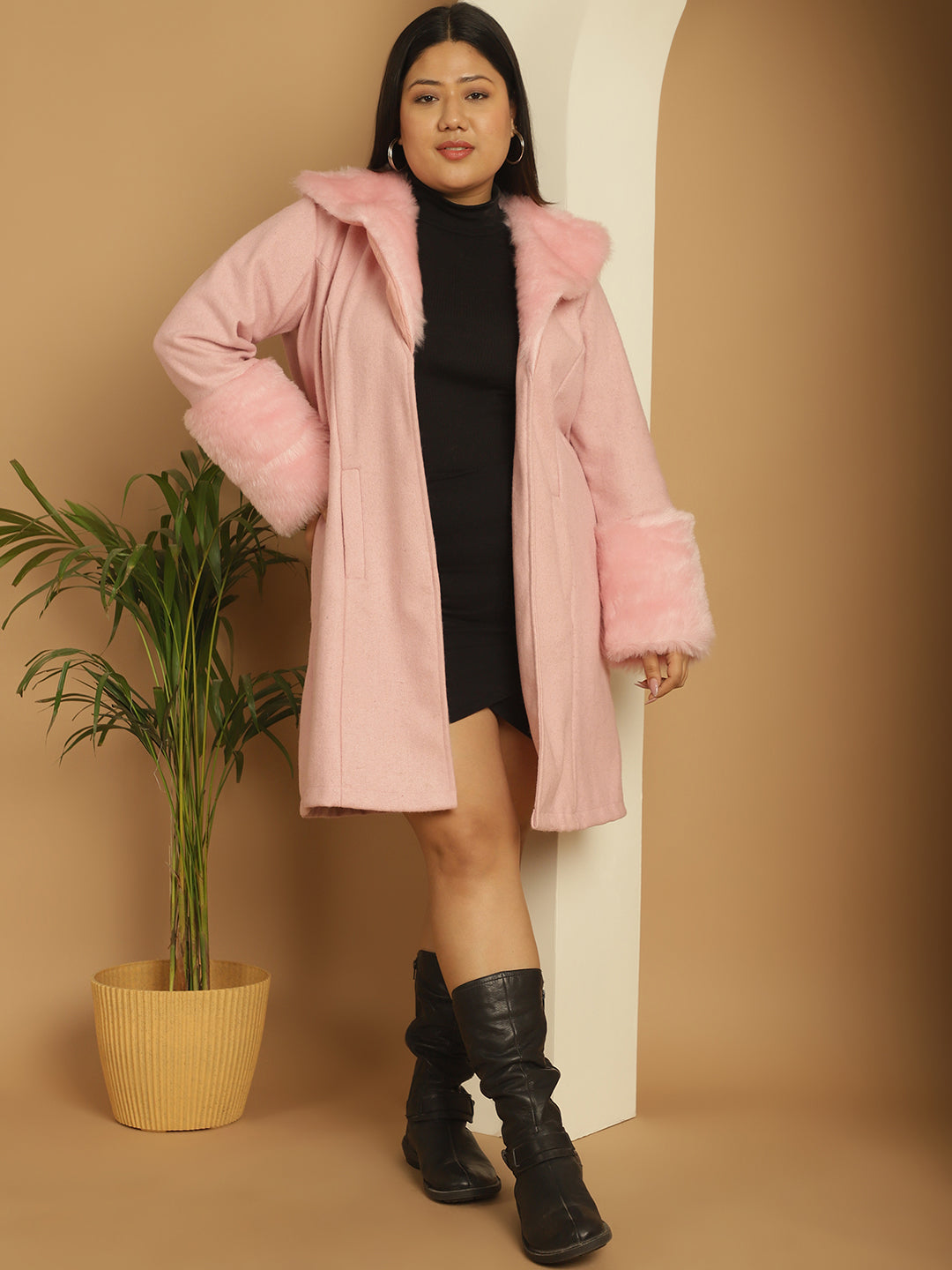 Women Plus Size Spread Collar Longline Open Front Overcoat