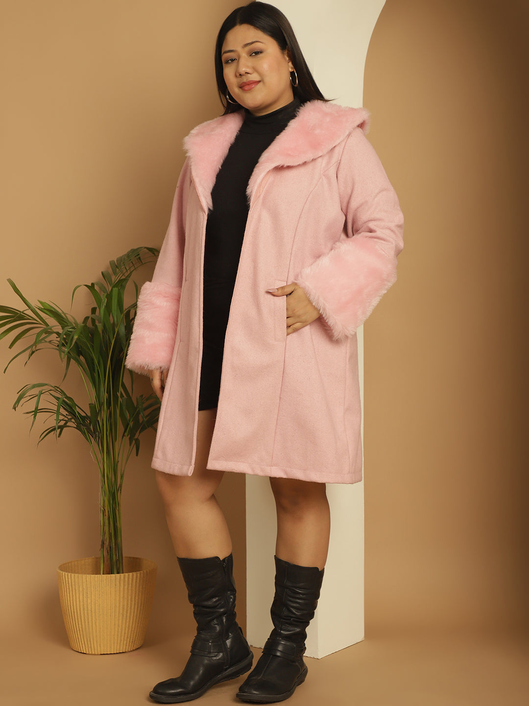 Women Plus Size Spread Collar Longline Open Front Overcoat