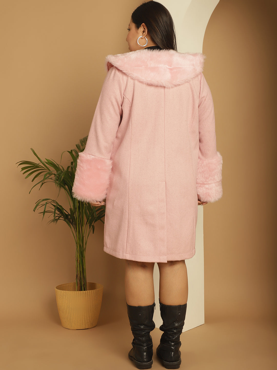 Women Plus Size Spread Collar Longline Open Front Overcoat