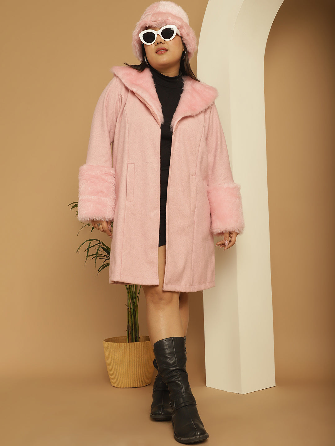 Women Plus Size Spread Collar Longline Open Front Overcoat