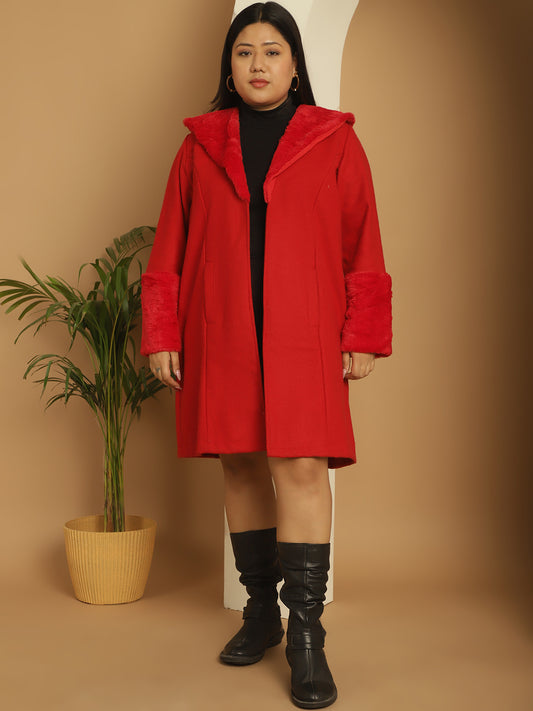 Women Plus Size Spread Collar Longline Open Front Overcoat