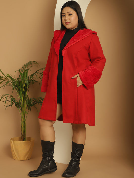 Women Plus Size Spread Collar Longline Open Front Overcoat