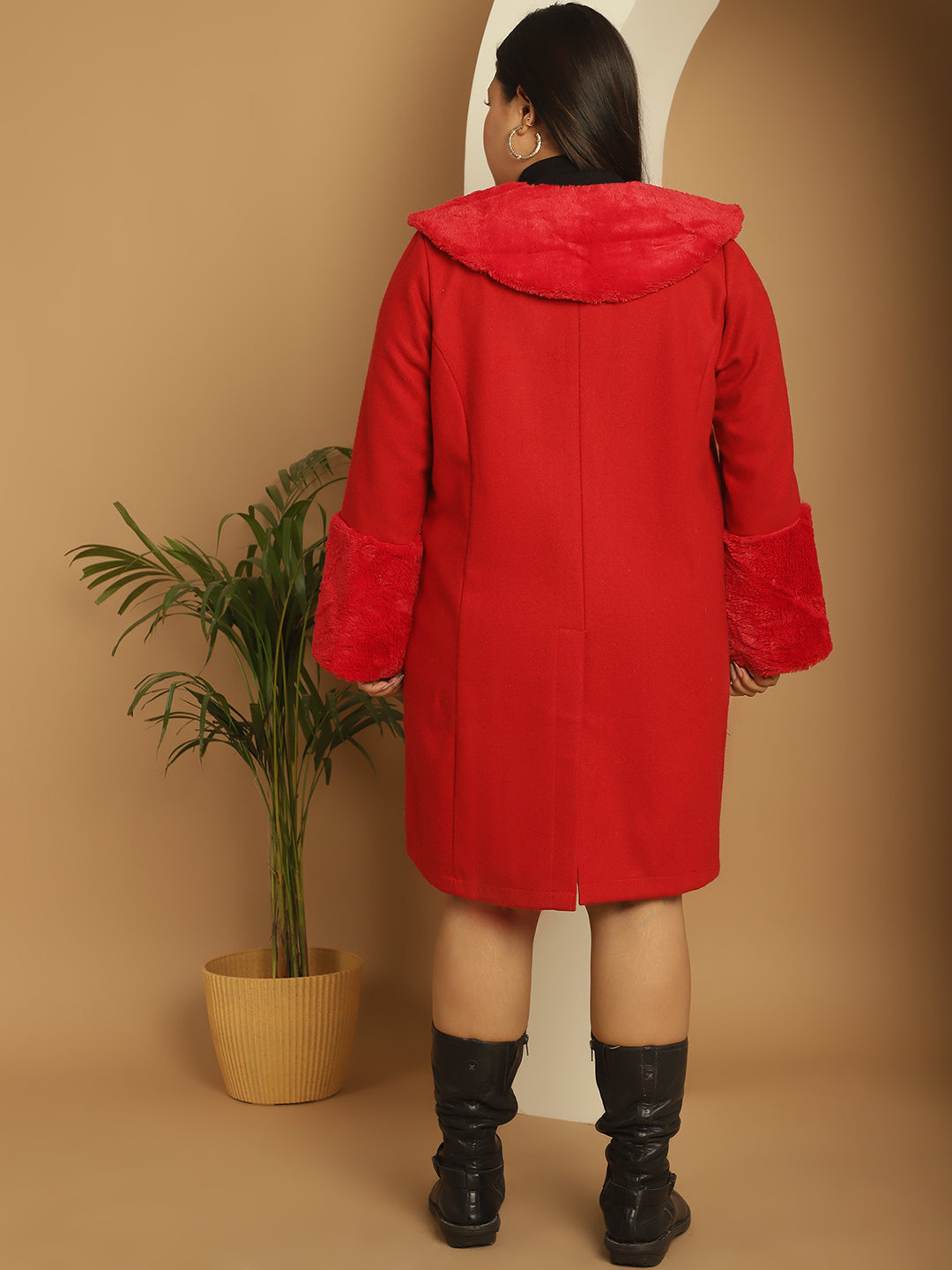 Women Plus Size Spread Collar Longline Open Front Overcoat