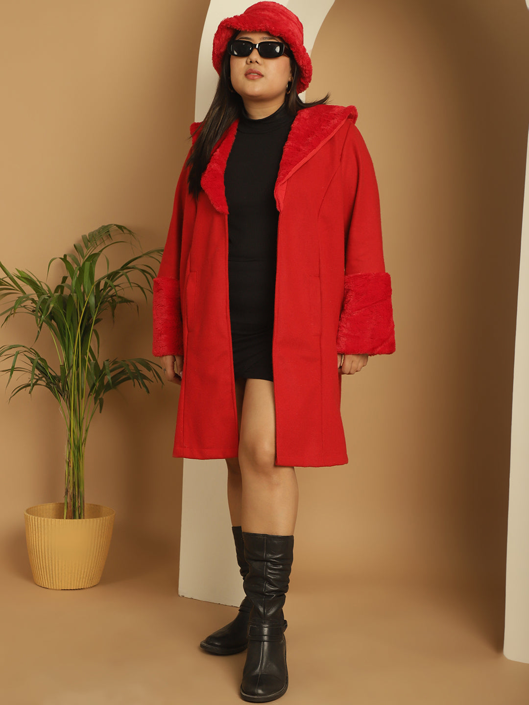 Women Plus Size Spread Collar Longline Open Front Overcoat