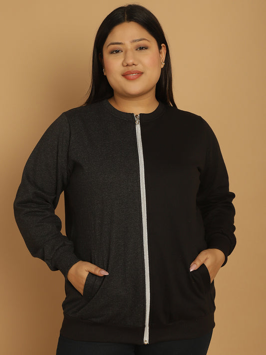theRebelinme Women Colourblocked Fleece Open Front Jacket