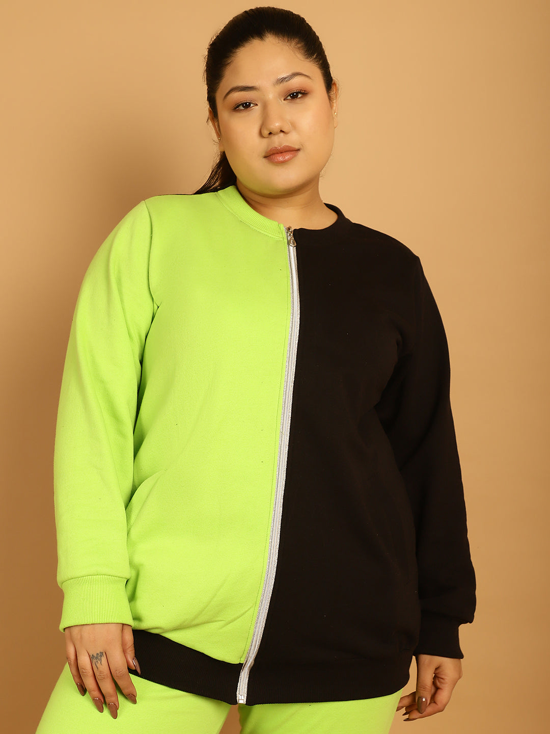 theRebelinme Women Colourblocked Fleece Open Front Jacket