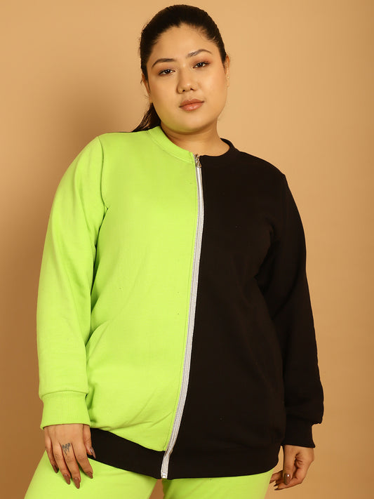 theRebelinme Women Colourblocked Fleece Open Front Jacket