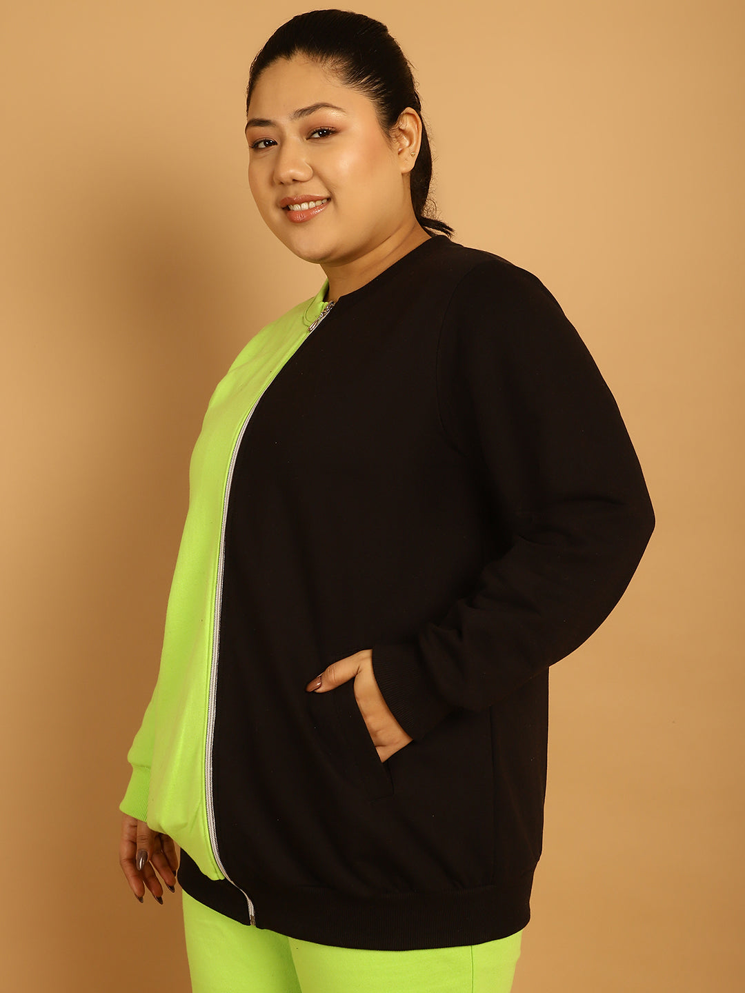 theRebelinme Women Colourblocked Fleece Open Front Jacket
