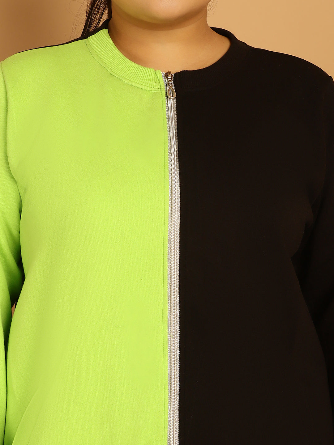 theRebelinme Women Colourblocked Fleece Open Front Jacket