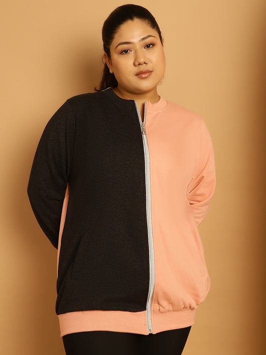 theRebelinme Women Colourblocked Fleece Open Front Jacket