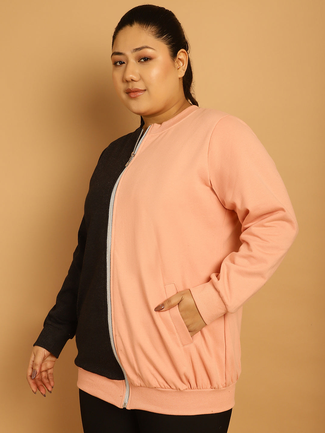 theRebelinme Women Colourblocked Fleece Open Front Jacket