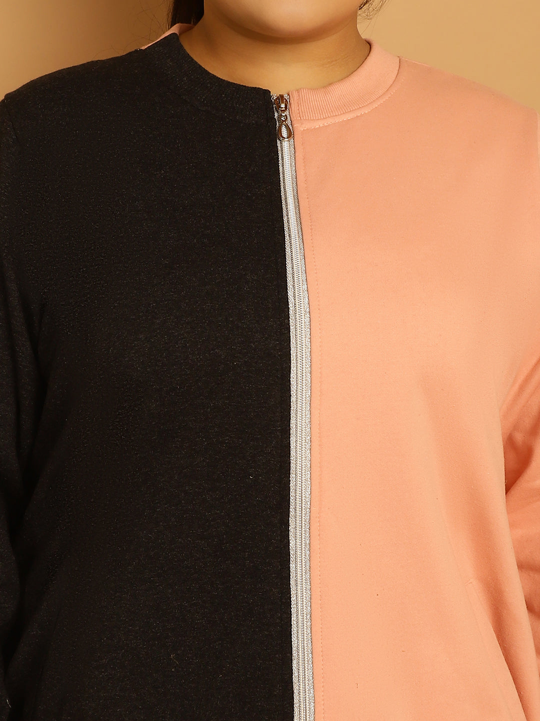 theRebelinme Women Colourblocked Fleece Open Front Jacket