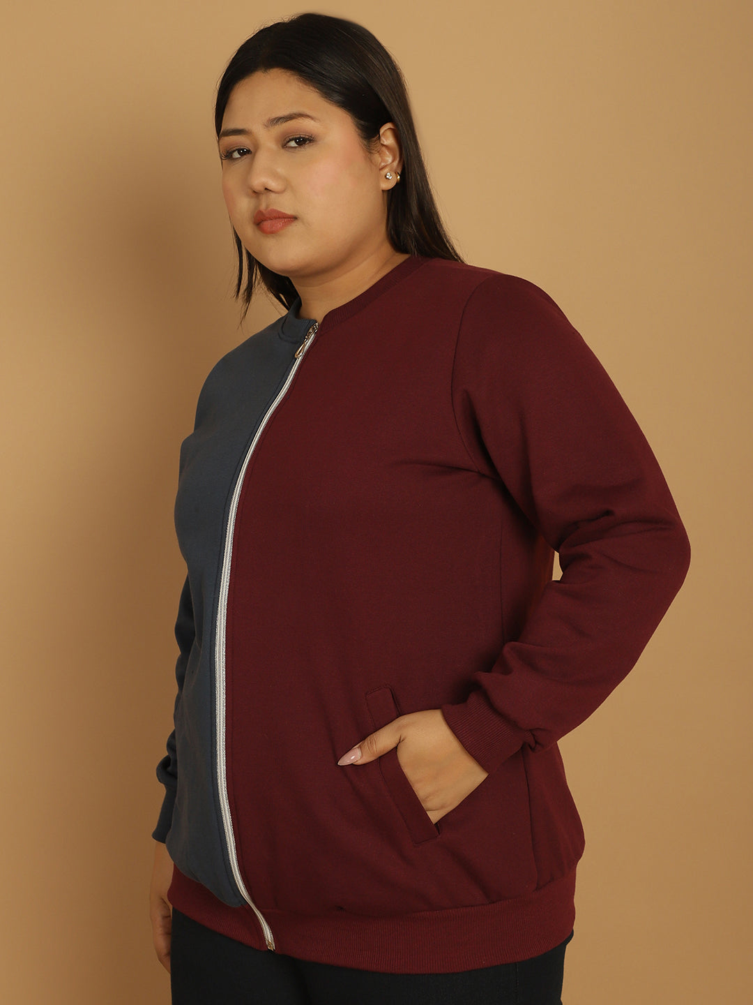 theRebelinme Women Colourblocked Fleece Open Front Jacket