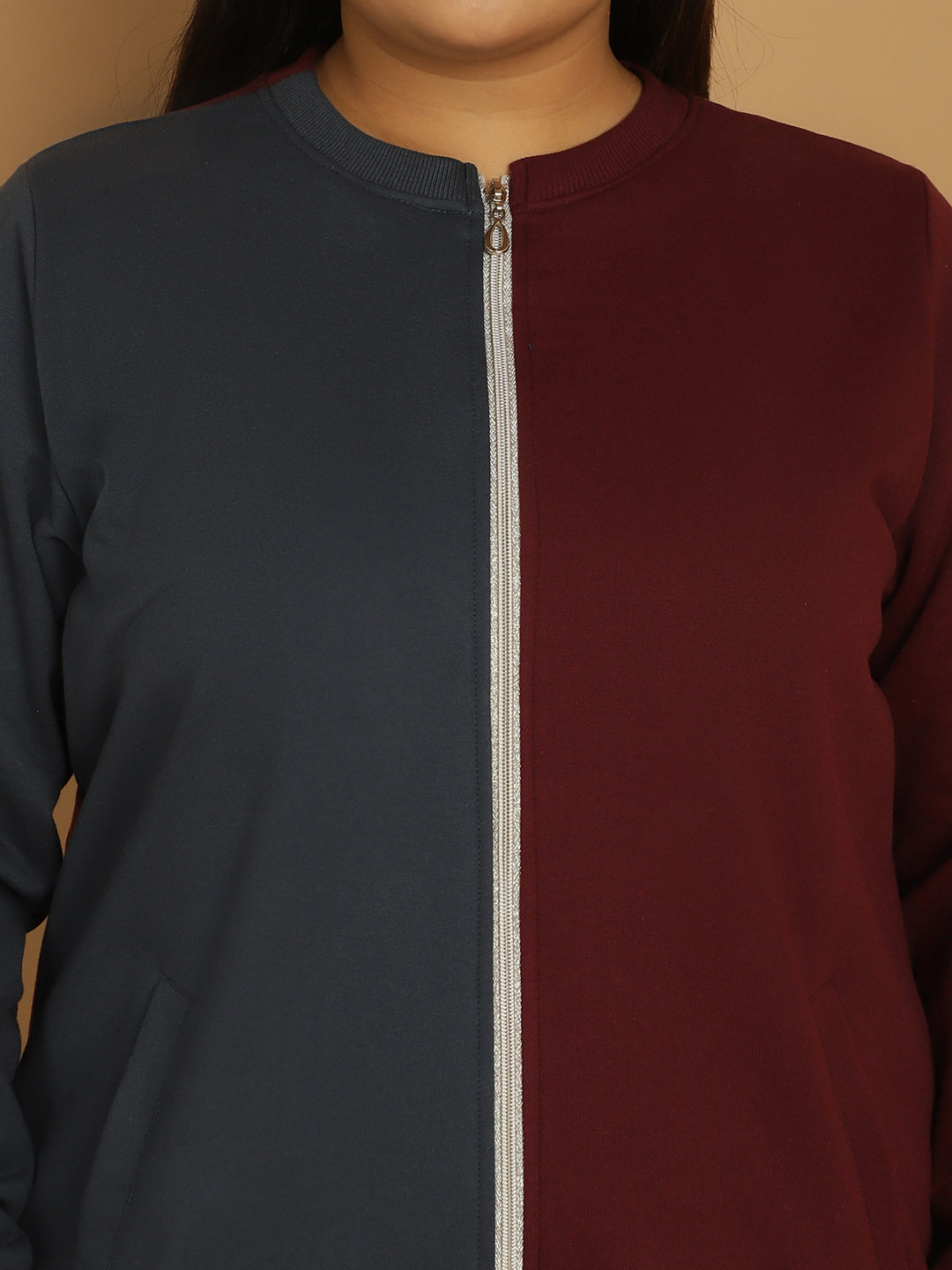 theRebelinme Women Colourblocked Fleece Open Front Jacket