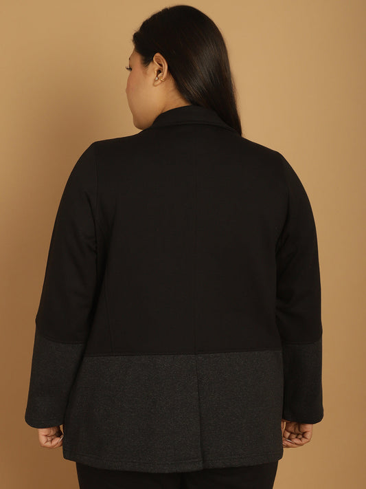 theRebelinme Women Colourblocked Fleece Open Front Jacket