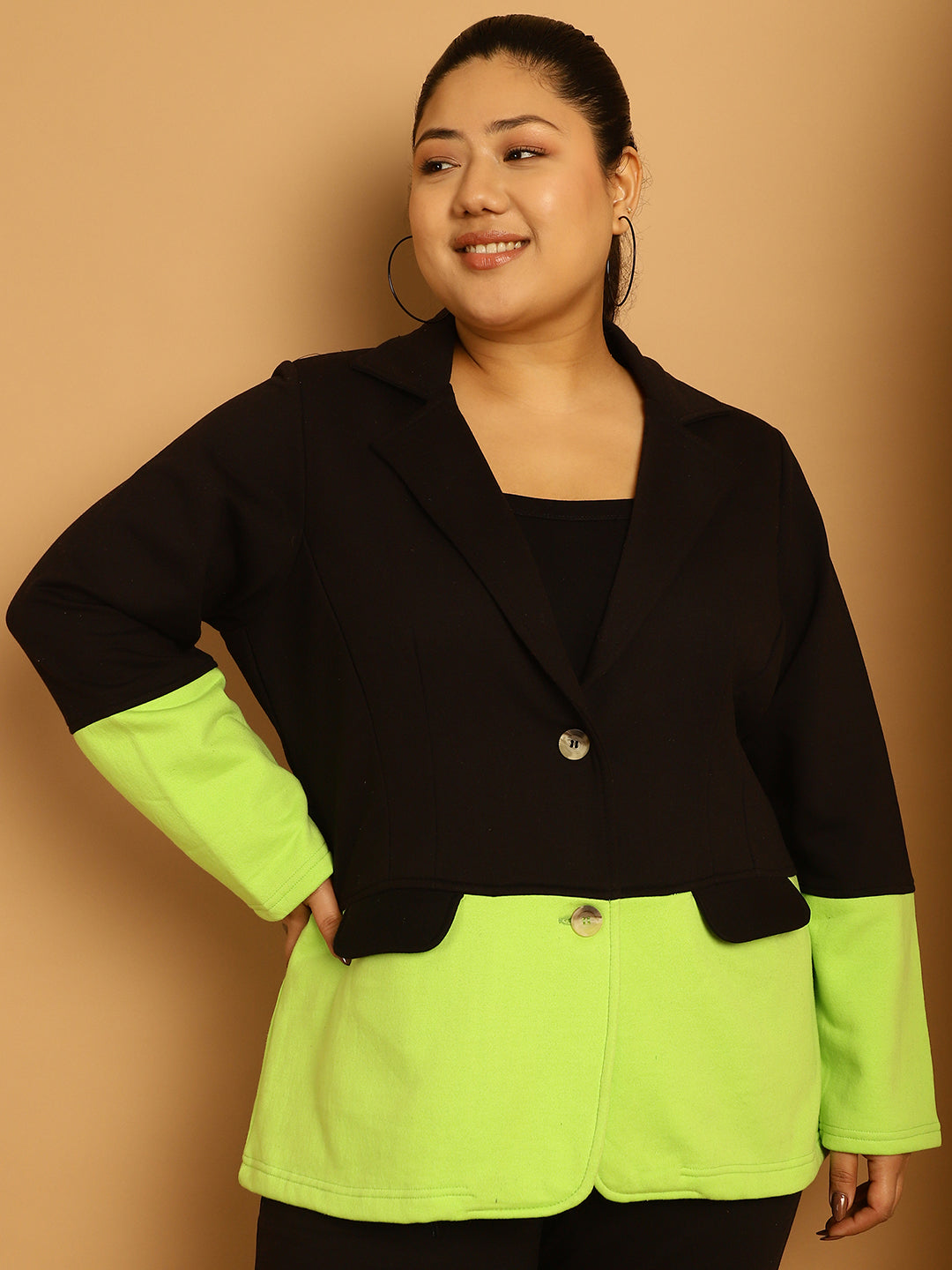 theRebelinme Women Colourblocked Fleece Open Front Jacket
