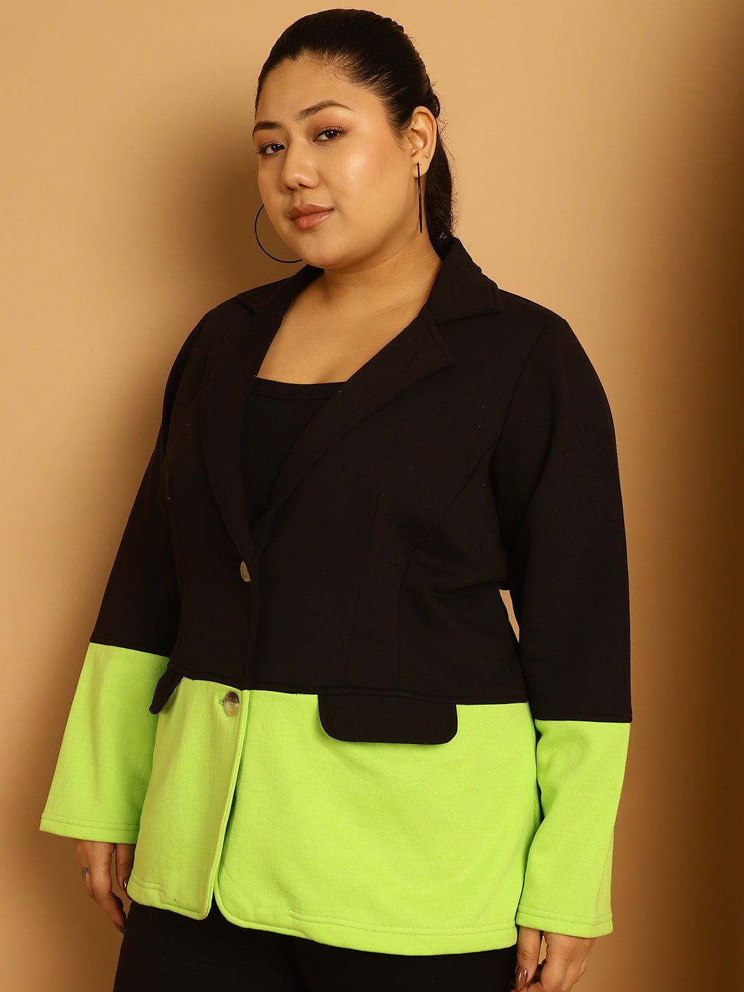 theRebelinme Women Colourblocked Fleece Open Front Jacket