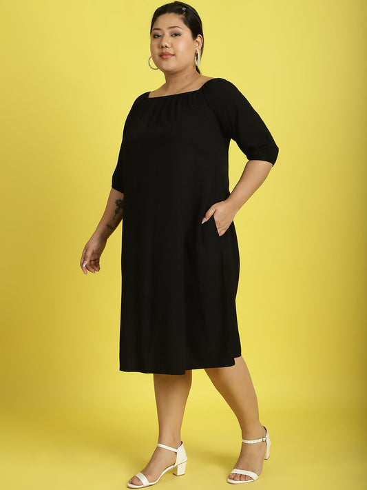 Plus Size Gather A-Line Dress