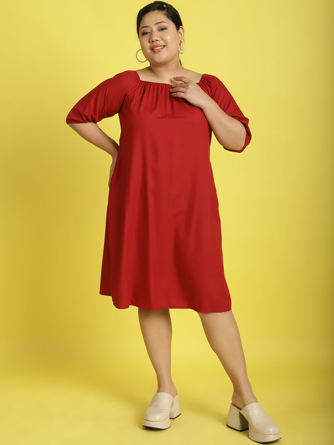 Plus Size Gather A-Line Dress