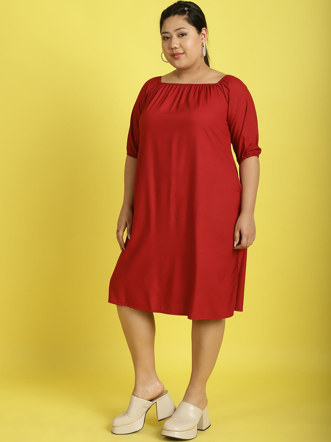 Plus Size Gather A-Line Dress