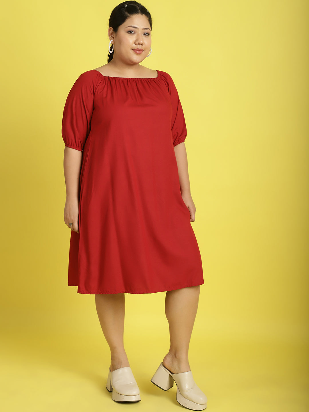 Plus Size Gather A-Line Dress