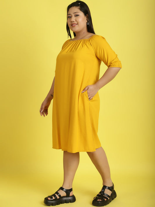 Plus Size Gather A-Line Dress