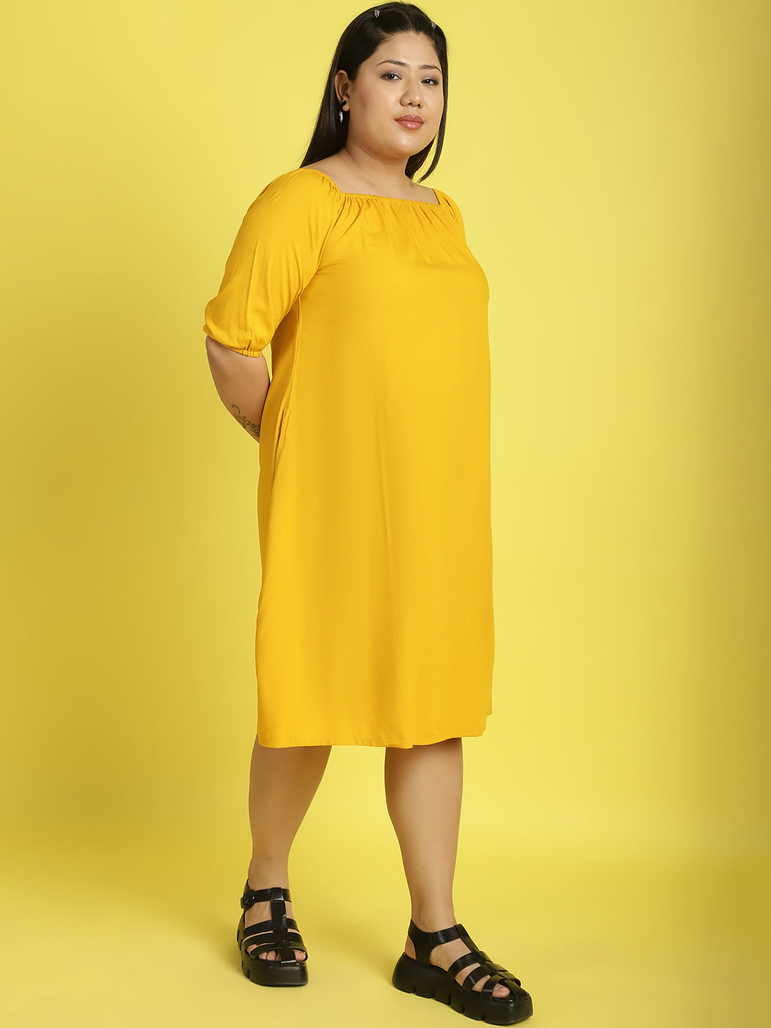 Plus Size Gather A-Line Dress