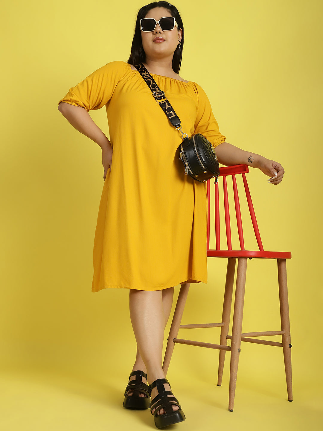 Plus Size Gather A-Line Dress