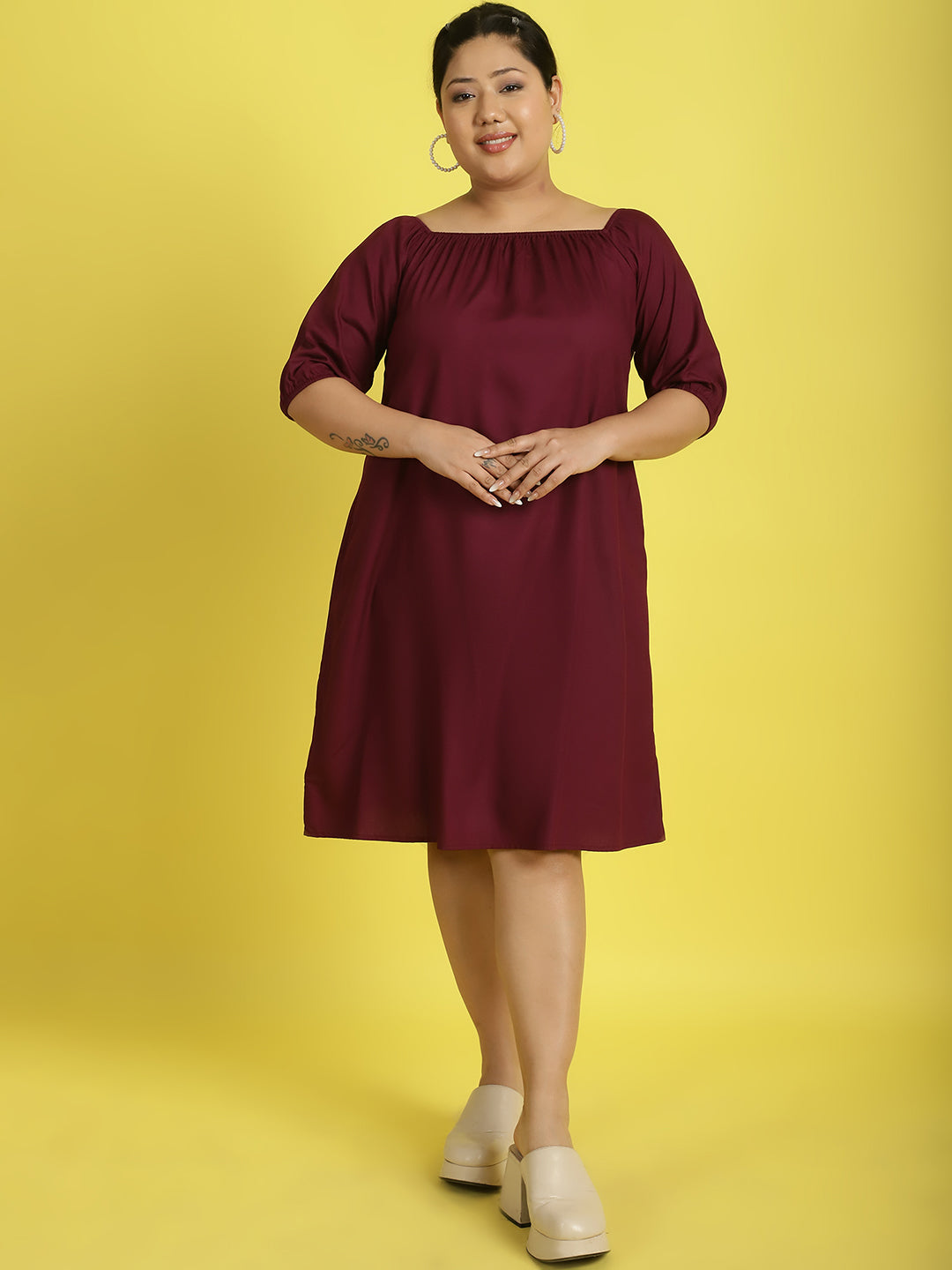 Plus Size Gather A-Line Dress