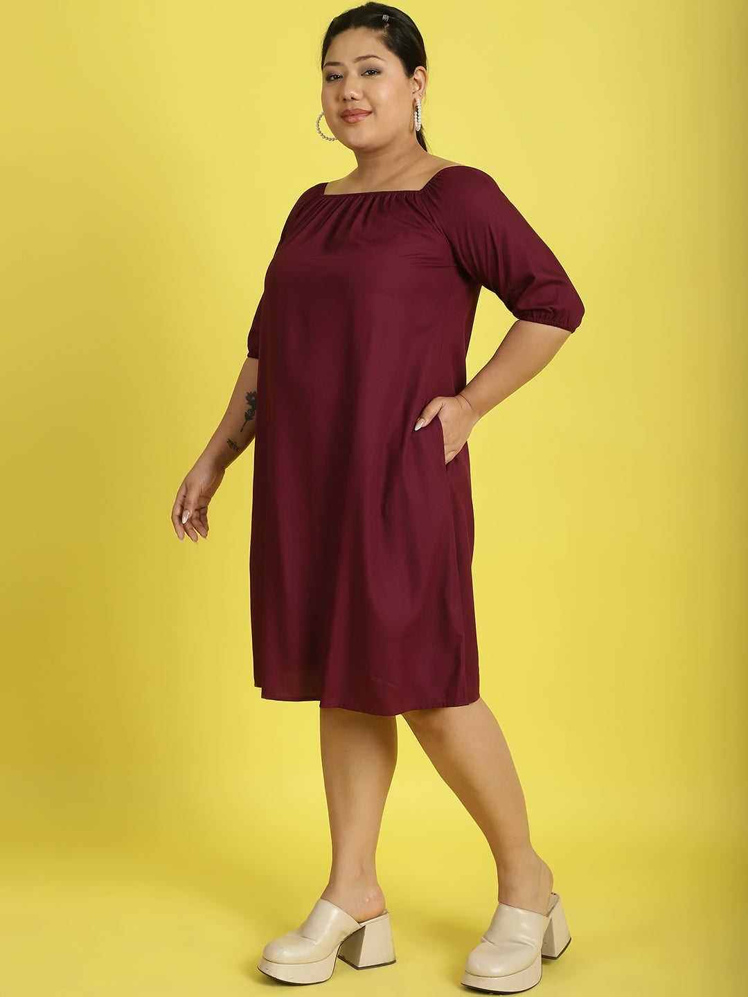 Plus Size Gather A-Line Dress