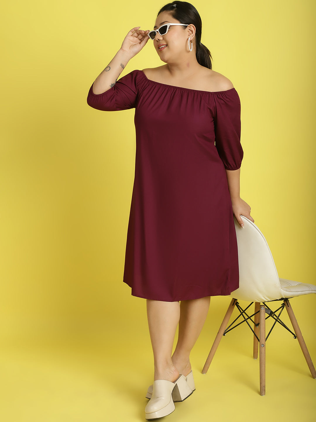 Plus Size Gather A-Line Dress