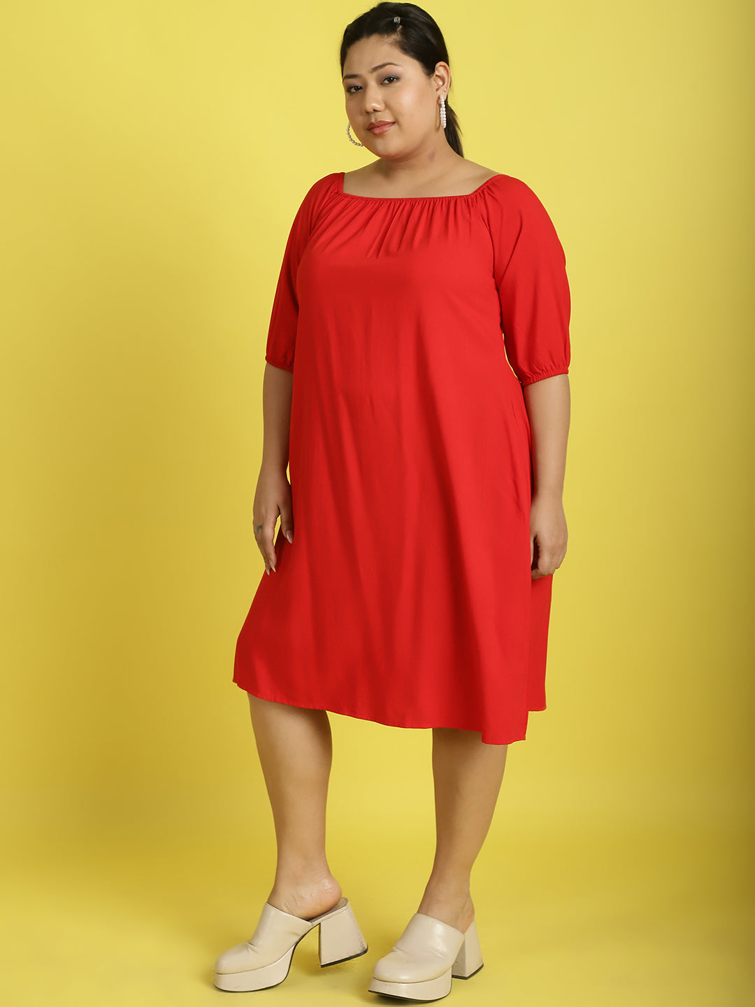 Plus Size Gather A-Line Dress