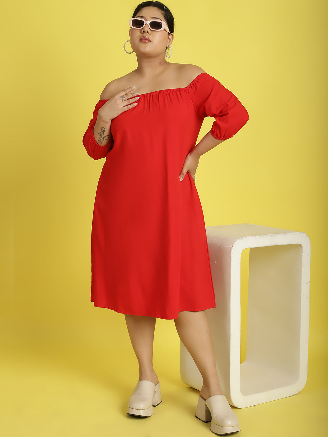 Plus Size Gather A-Line Dress