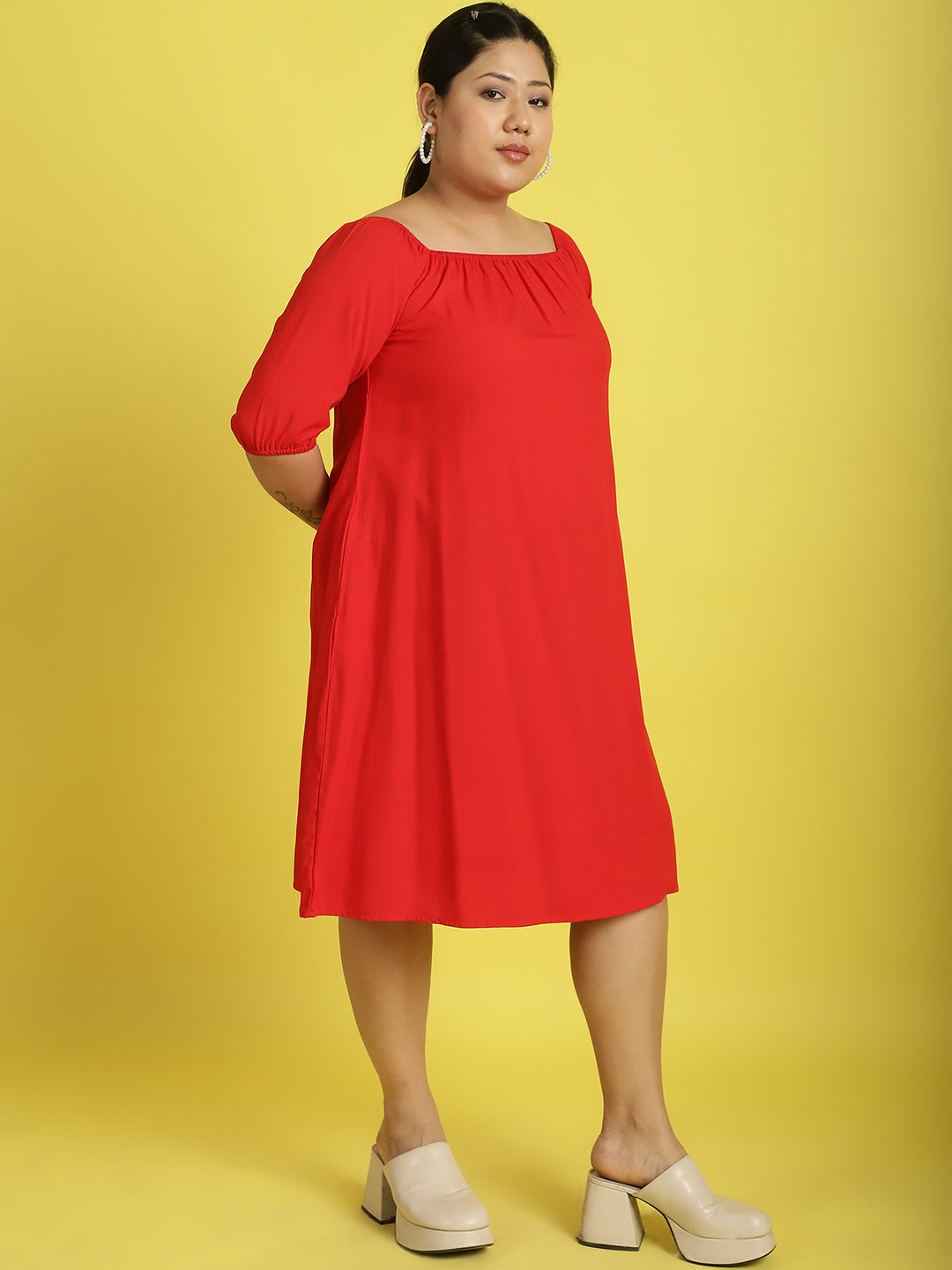 Plus Size Gather A-Line Dress
