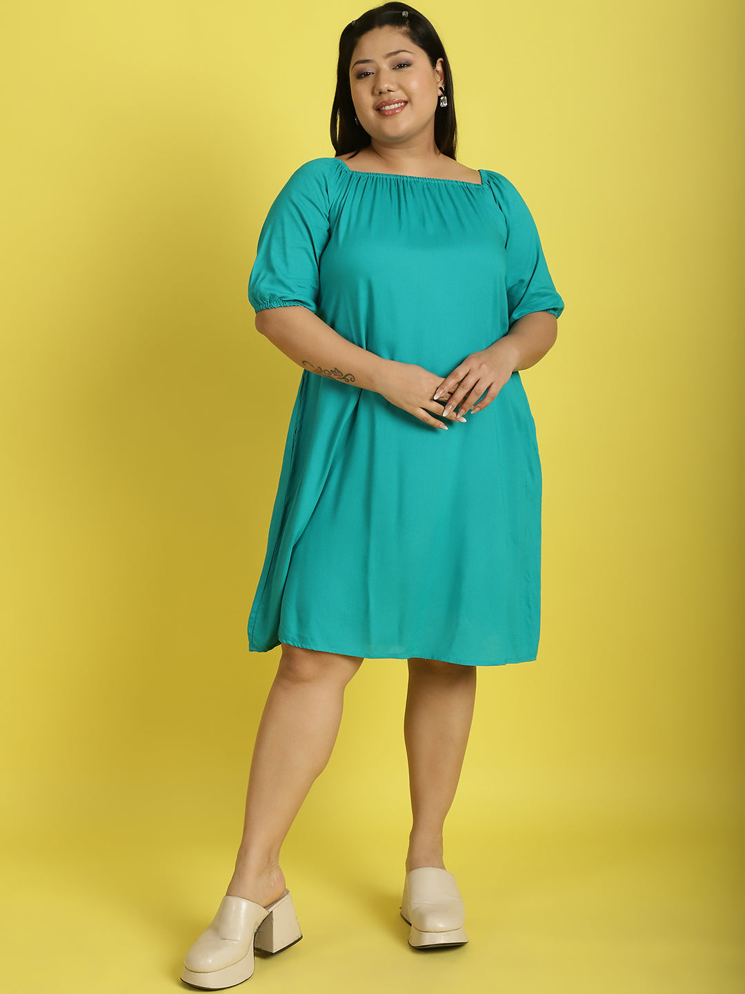Plus Size Gather A-Line Dress