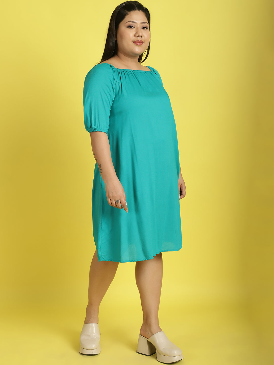 Plus Size Gather A-Line Dress