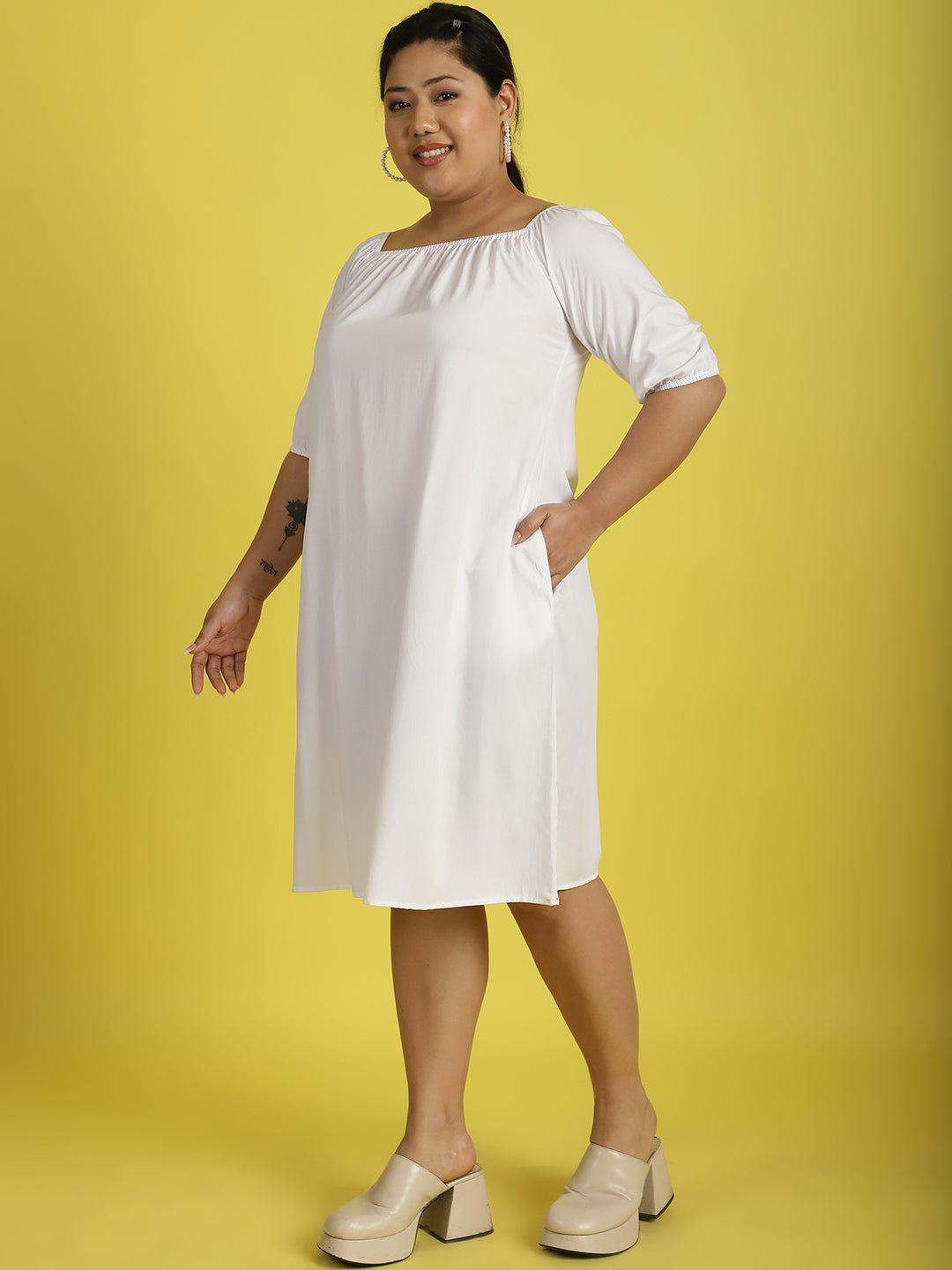 Plus Size Gather A-Line Dress